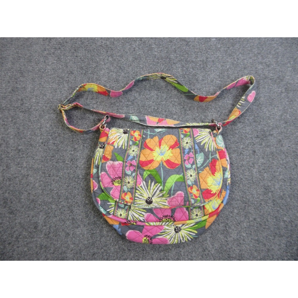 Vera Bradley Crossbody Bag Womens Medium Gray Multicolor Floral Quilted Cotton